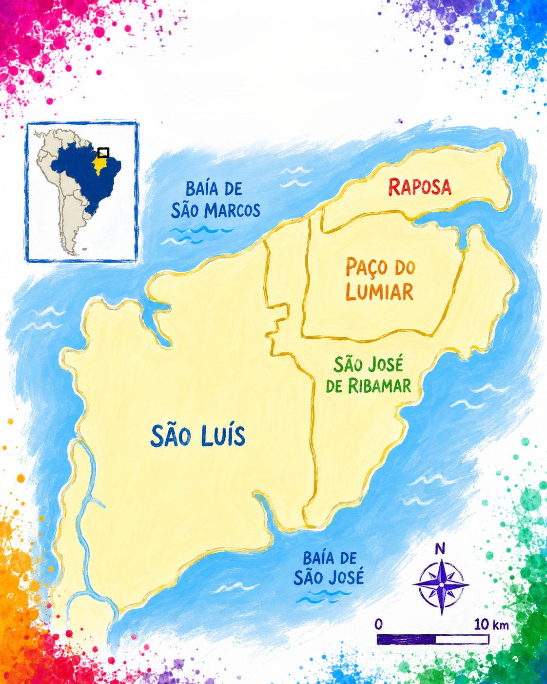 Mapa do Maranhão com destaque para São Luís
